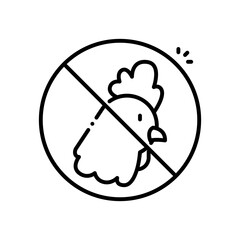 No chicken vector icon blue outline style