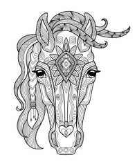 Horse head adult antistress coloring page vector