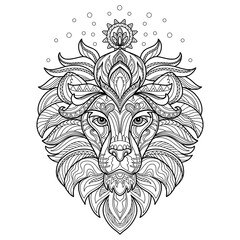 Lion head adult antistress coloring page vector