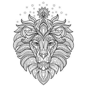 Lion head adult antistress coloring page vector