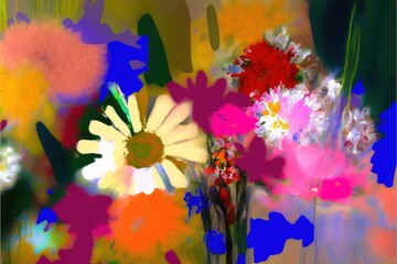 Fototapeta na wymiar bouquet of flowers, abstraction, pop art, canvas print, colorful painting