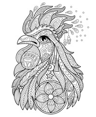 Rooster head adult antistress coloring page vector