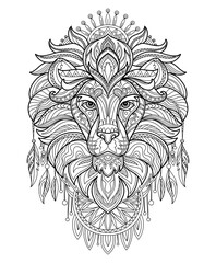 Lion head adult antistress coloring book page vector
