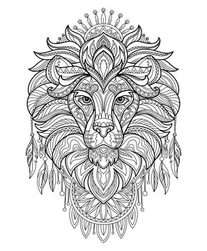 Lion head adult antistress coloring book page vector