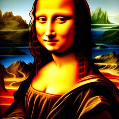 Mona Lisa. Epochales Meisterwerk created with psychedelic generative AI technology “fake person created with genAI software”