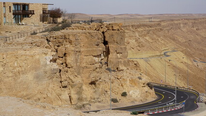 Fototapeta premium Beautiful houses close to the Ramon Crater in Mitzpe Ramon in the Negev Desert in Israel in the month of January