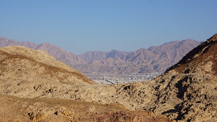 The view from the Eilat Mountains Reserve in the Southern Negev Desert in Israel in the month of January