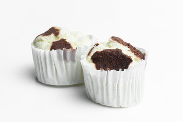 Thai Steamed Cupcake or cotton wool cupcake isolated on white background.