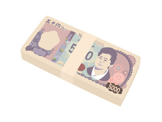 デフォルメの新五千円札束のイラスト