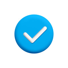 3d vector  round blue tick check mark, approved, complete , ok icon realistic render design