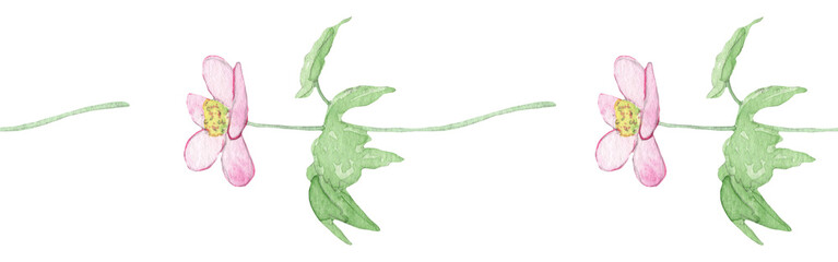 Watercolour floral illustration. DIY blush pink flower border - for bouquets, wreaths, wedding invitations, anniversary, birthday, postcards, greetings.