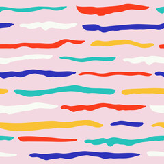 Obraz premium Abstract vector pattern with hand drawn ink lines. Seamless texture with horizontal hand drawn brush strokes. 