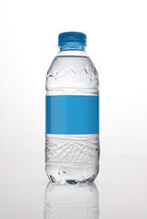 A clear and transparent bottle of pure drinking water with blank label. Mock-up of mineral water...