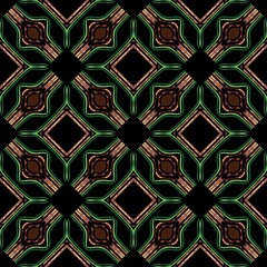 Drawing lines in green and brown It has a black background, Design, Fabric pattern, Used as background image.