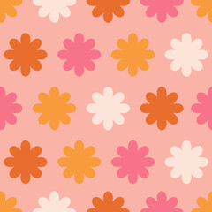 Simple and colorful pattern with geometrical flowers. Abstract seamless floral texture.