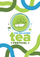 Tea Festival. For tea lovers. Event for professionals in the tea industry. Tea ceremony. Delicious leaf tea. Cafes and restaurants. Trainings for baristas from staff schools. Creative Illustration