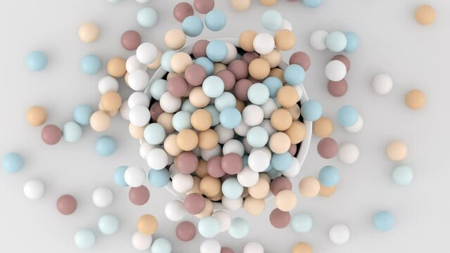 Spheres that come out of a tube and fill the screen. 3D animation.