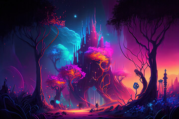 Glowing fantasy fairy land. Generative AI