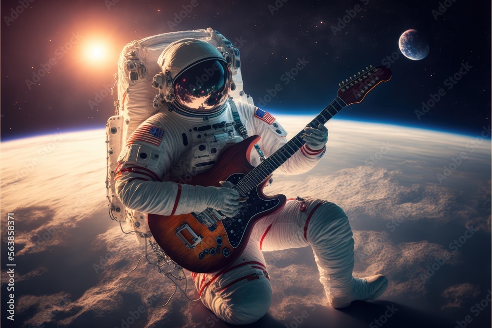 Wall mural astronaut in space playing guitar made with generative ai
