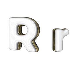 Realistic Letter R 3D render with Gold and white colors