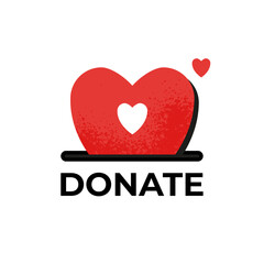 Voluntary and donation concept. Donate button icon. Red button with white heart symbol isolated