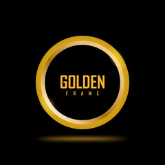 Gold round frame for picture on black background. Blank space for picture, painting, card or photo. 3d realistic modern circle template vector illustration. Simple golden object mockup.