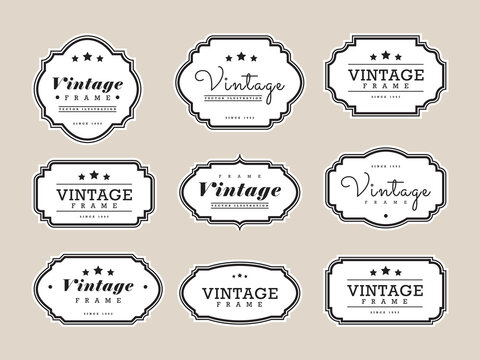 Ornamental label frames. Old ornate labels, decorative vintage frame and retro badge. Royal wedding insignia, sale sticker or invitation card. Isolated vector symbols set