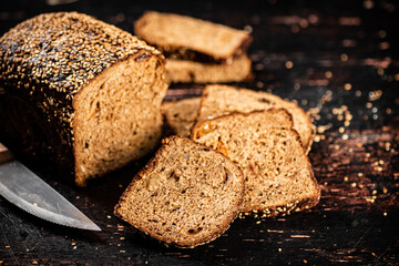 Sliced fragrant bread on the table. 