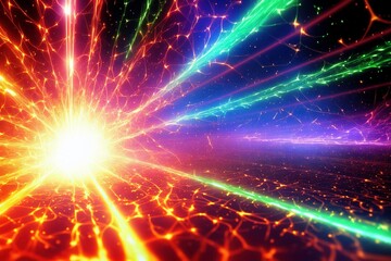 Fototapeta premium Abstract glowing laser impact background desktop wallpaper, grunge, vivid colors