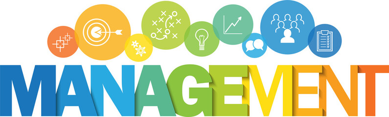MANAGEMENT colorful business concept banner on transparent background