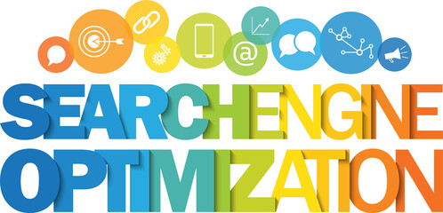 SEARCH ENGINE OPTIMIZATION colorful business concept banner on transparent background