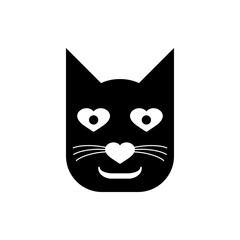Kind cute cat. Vector logo. Black and white silhouette.