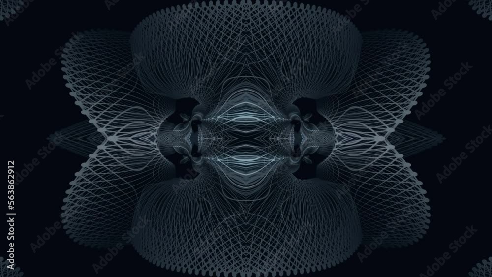 Poster Fantastic loop animation of a symmetrical wire structure. 3d rendering 4K