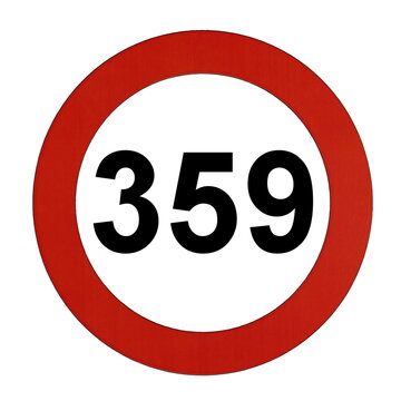 Illustration des Stra&szlig;enverkehrszeichens "Maximale Geschwindigkeit 359 Kilometer pro Stunde"	