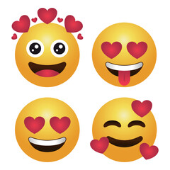 Set Of Differnet Love Heart Emojis
