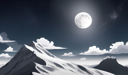 Obraz na płótnie Canvas Magestic Full Moon in Alien Planet Mountains Fantasy Magical Illustration for childrens books. Generative AI