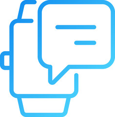 Notification from digital watch pixel perfect gradient linear vector icon. Chat bubble over hand with device. Thin line color symbol. Modern style pictogram. Vector isolated outline drawing