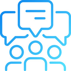 Group discussion pixel perfect gradient linear vector icon. Speech balloons over people crowd. Communication process. Thin line color symbol. Modern style pictogram. Vector isolated outline drawing