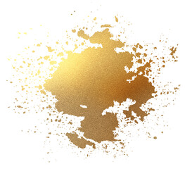 Digital illustration hand drawn abstract paint stain with gold glitter texture isolate on blank space.