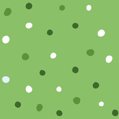 Colorful dots seamless pattern in flat style. Vector illustration isolated on green background.