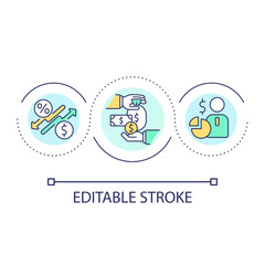 Financial transactions loop concept icon. Buy and sell on stock market. Successful investment abstract idea thin line illustration. Isolated outline drawing. Editable stroke. Arial font used