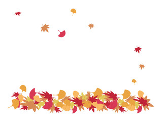 もみじとイチョウの紅葉した落ち葉のフレーム