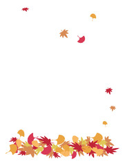 もみじとイチョウの紅葉した落ち葉のフレーム