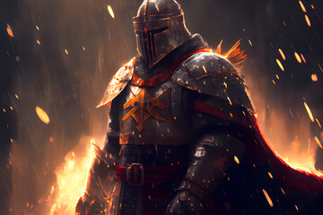 Fototapeta premium Fantasy medieval battle, knights crossing the desert, there is ice and fire, there is the holy city of Jerusalem in the distance