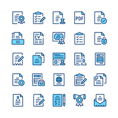 Document line icons. Blue color. Vector line icons set