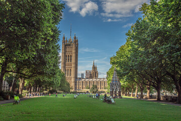 Westminster Abbey viewed from Victoria tower gardens, London