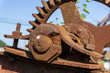 Old rusty gears details of the mechanism