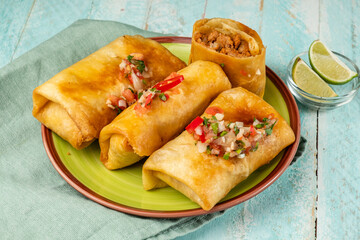 Delicious chimichanga is a classic, deep-fried, Mexican snack.