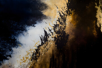 Abstract artistic background. Black and gold painting background. Generative AI.