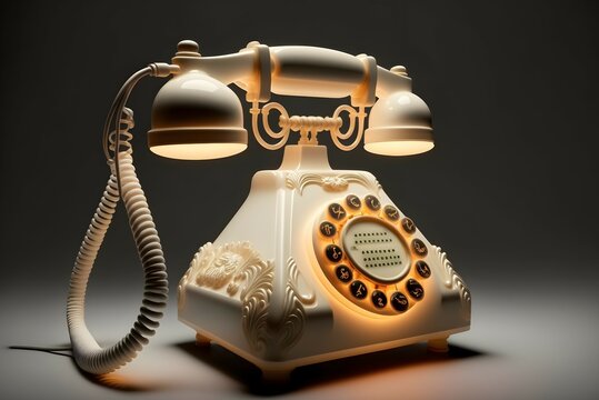 Classic white old telephone at  night.Ai generated